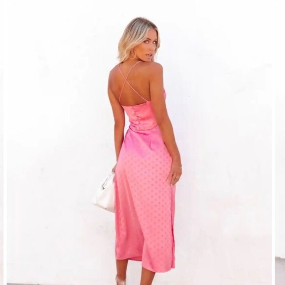 Vici Dresses & Skirts - Vici pink polka dot cowl neck silky midi dress size S